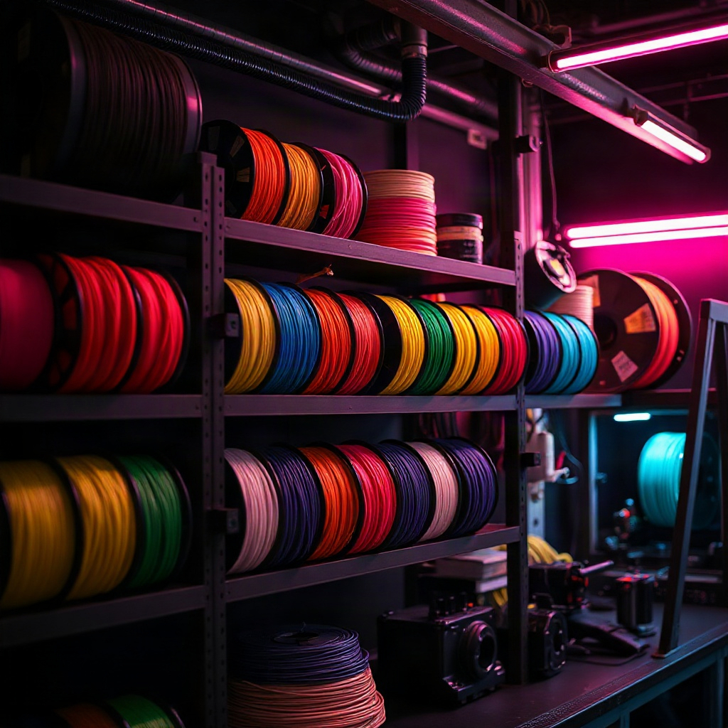 Filament spools on maker shelving
